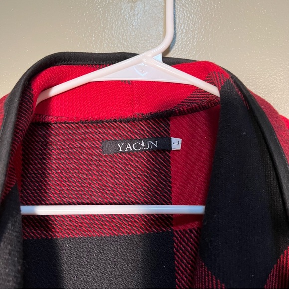 Yacun Sleeveless Waterfall Vest Red Black Buffalo Plaid L - Picture 8 of 9